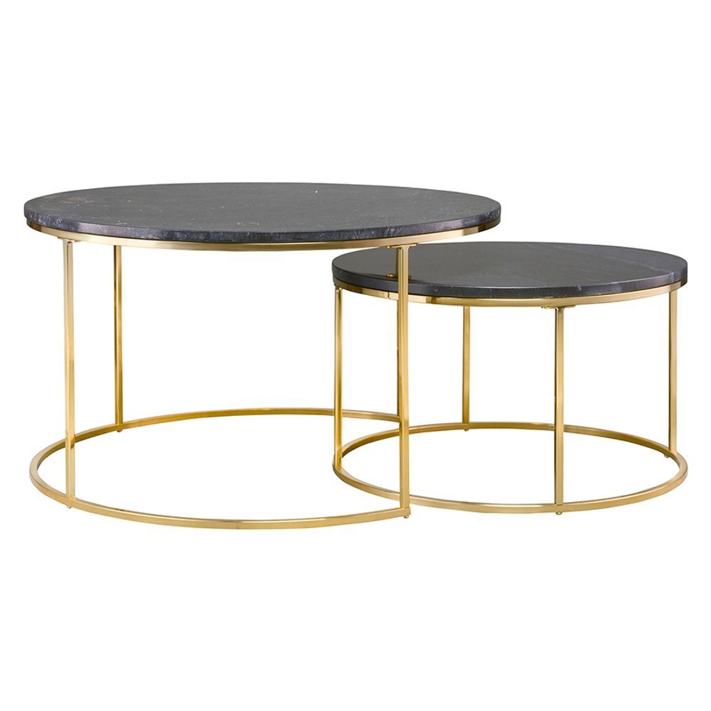 Набор из 2-х журнальных столиков Hans, Ø60 см и Ø80 см, черный мрамор