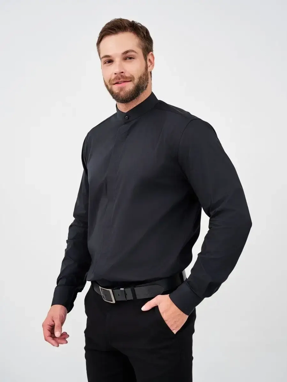 Рубашка без воротника приталенная SLIM FIT