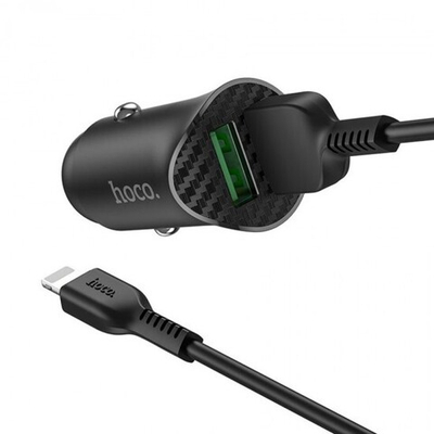 Автомобильный адаптер Hoco Z39 на 2 USB с кабелем Lightning, 012141 Черный