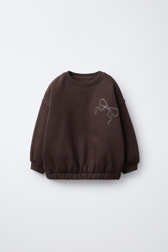 ZARA ТОЛСТОВКА С КОНТРАСТНОЙ ВЫШИВКОЙ, ШОКОЛАДНЫЙ