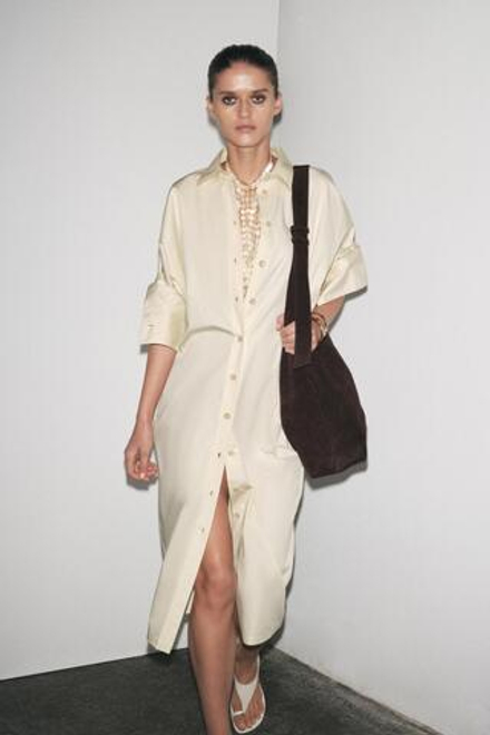 ZARA ПЛАТЬЕ-РУБАШКА ИЗ ПОПЛИНА — ZW COLLECTION, СВЕТЛО-ЖЕЛТЫЙ