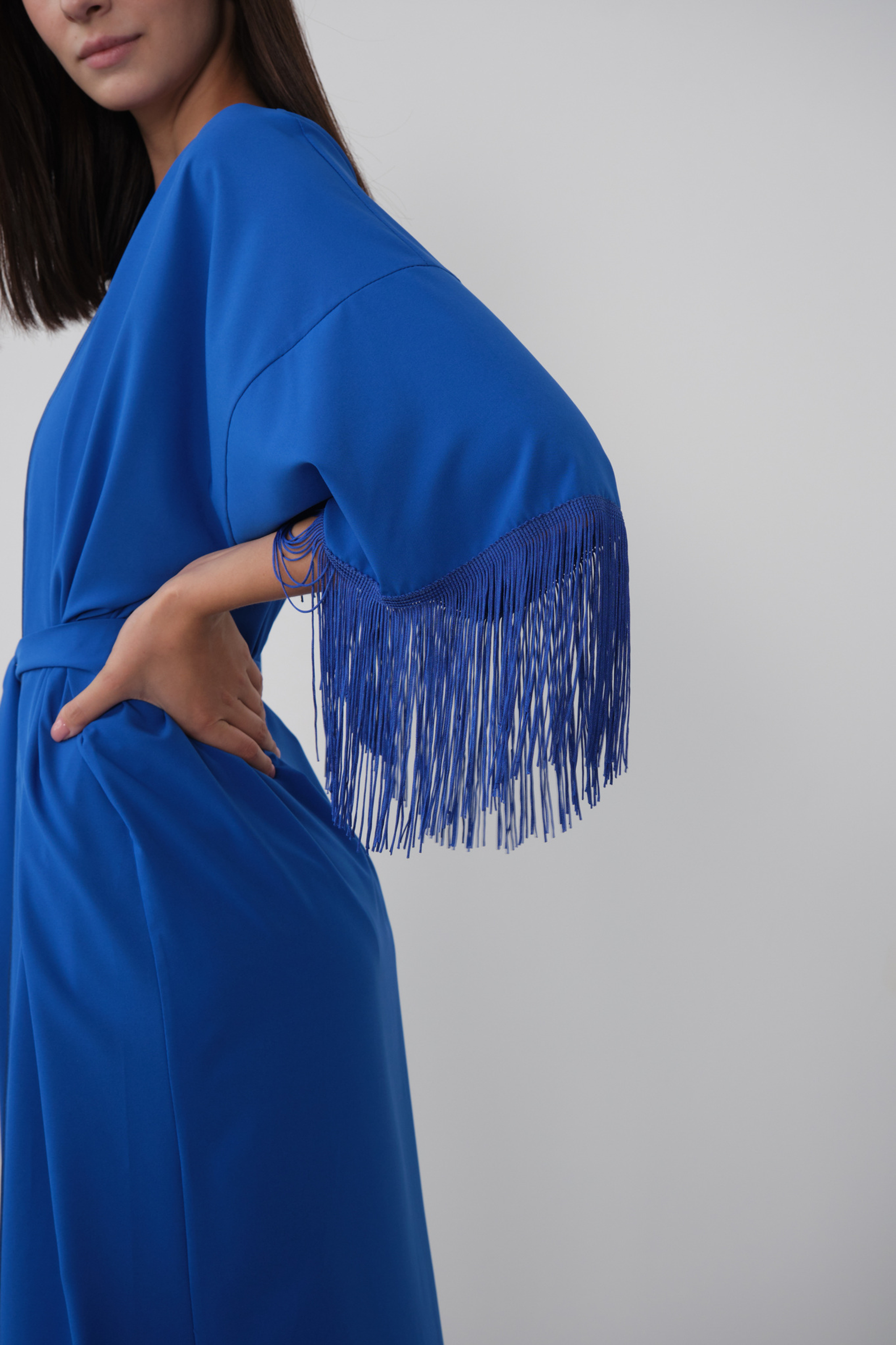 Туника с бахромой синяя пошив