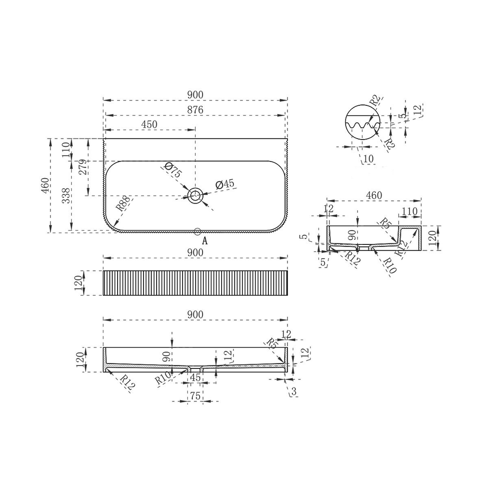 Раковина из искусственного камня Vincea VWB-6SG90MW, 900*460*120, подвесная, цвет белый матовый, , шт