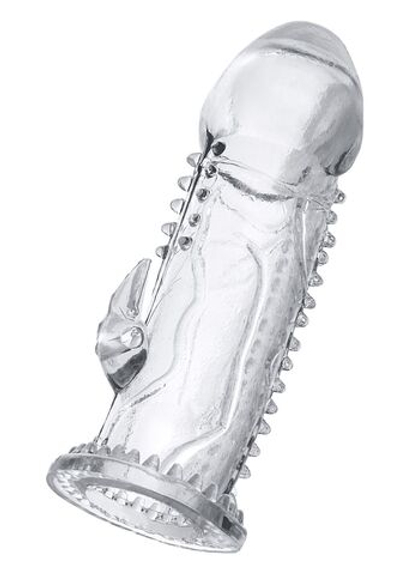 Прозрачная насадка на пенис с шипиками и коготком - 13,5 см. (Цвет: прозрачный)