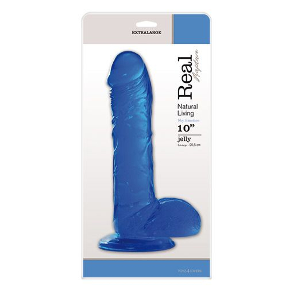 Синий желейный фаллоимитатор JELLY DILDO REAL RAPTURE - 25,5 см. (Цвет: синий)