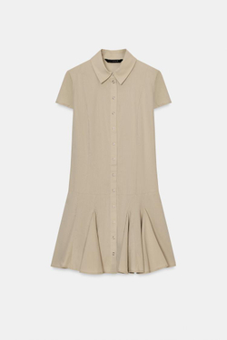 ZARA КОРОТКОЕ ПЛАТЬЕ-РУБАШКА, ЦВЕТ ПРЯЖИ