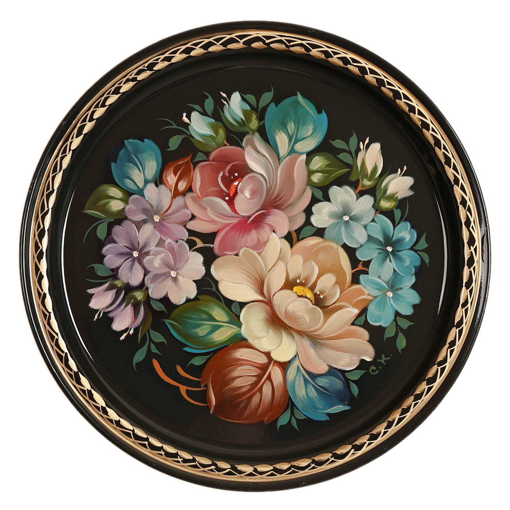 Жостовский поднос декоративный, размер 22 см (A5), металлический