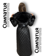 Стильное пальто в черном цвете с декоративными рукавами