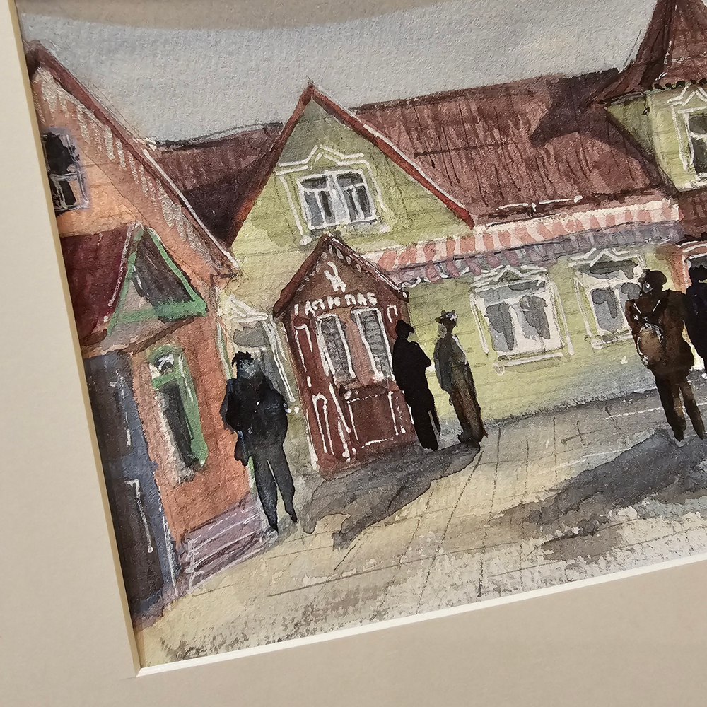 Картина авторская акварельная в паспарту 21х30 см на стену для интерьера "Купчий двор. Звенигород"