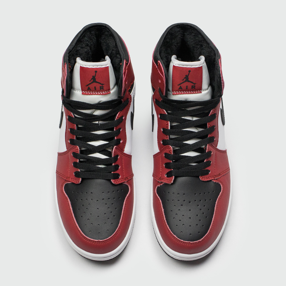 Кроссовки Nike Air Jordan 1 Red / Black with Fur
