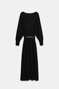 ZARA ПЛАТЬЕ МИДИ С ПОЯСОМ, ЧЕРНЫЙ