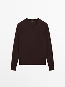 Massimo Dutti Свитер из тонкого трикотажа с круглым вырезом, кофейный