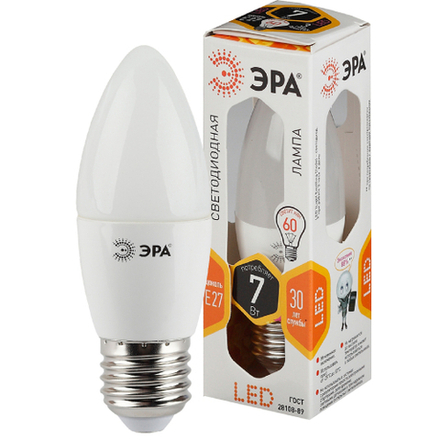 Лампа светодиодная ЭРА STD LED B35-7W-827-E27 7Вт свеча теплый белый свет Е27