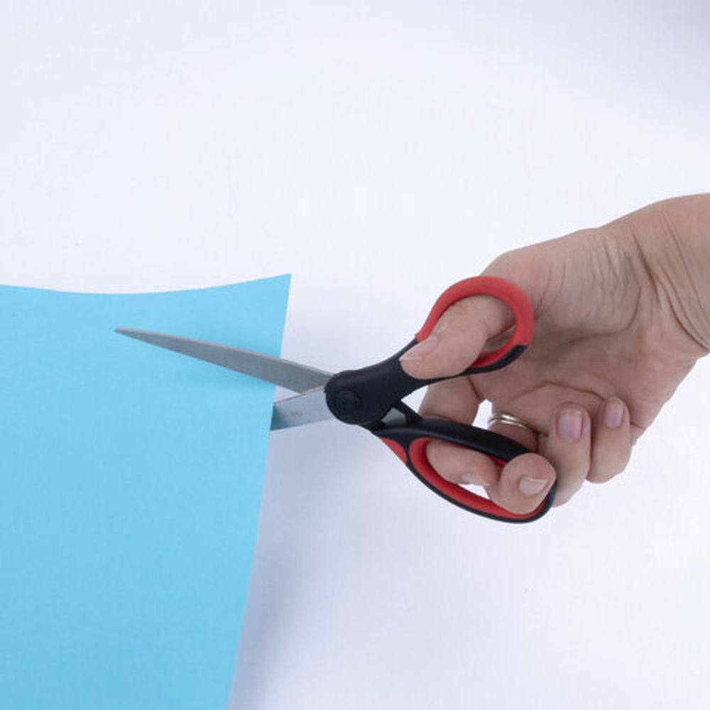 Ножницы BRAUBERG "Office", 210 мм, красно-черные, прорезиненные ручки, 2-х сторонняя заточка, 231566