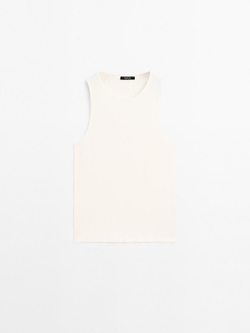 Massimo Dutti Топ в рубчик с горловиной халтер, натуральный, кремовый
