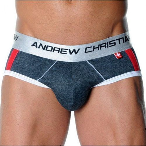 Мужские трусы брифы серые с передним пуш-ап Andrew Christian Shock Jock Racer Brief  AC53
