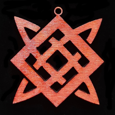 Оберег славянский из дерева Квадрат Сварога (Звезда Руси). Цвет Красное дерево. Материал береза. Диаметр 5 см. Шнурок 50 см