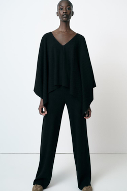 ZARA НАКИДКА АСИММЕТРИЧНОГО КРОЯ В РУБЧИК, ЧЕРНЫЙ