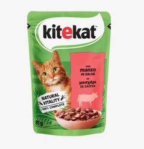 Влажный корм Kitekat полнорационный для взрослых кошек, говядина в соусе, 85 г