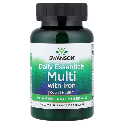 Swanson Vitamins, Daily Essentials, мультивитамины с железом, 100 капсул