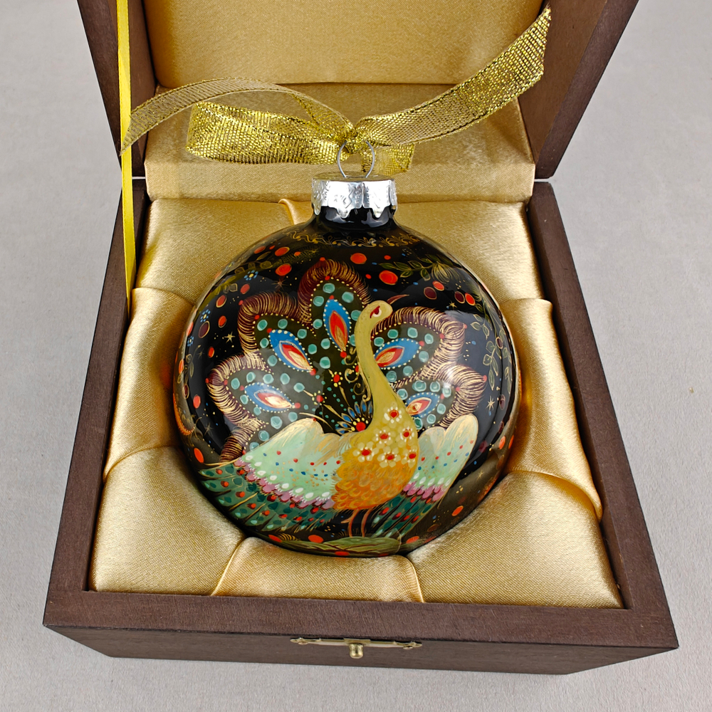 Шар новогодний с круговой росписью "Жар-птица" в футляре