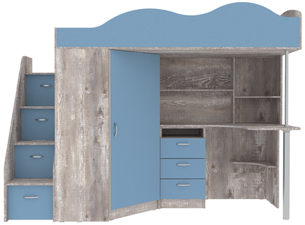Кровать-чердак КарИВи Пионер Бетон Светло-синий, голубой