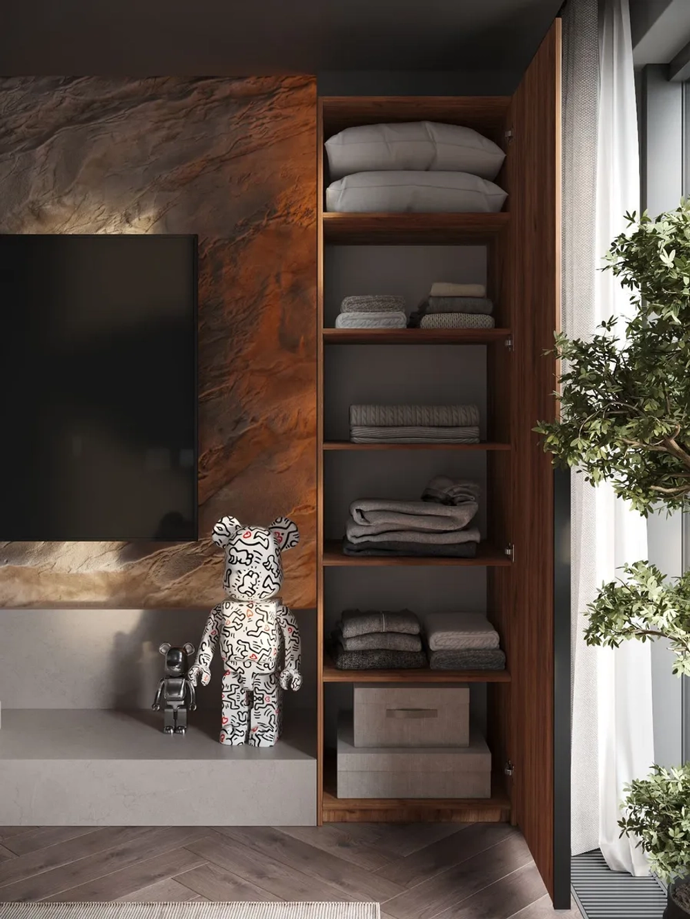 Шкаф Распашной Коричневый 61х220x52,5 SOHO полки и ручка