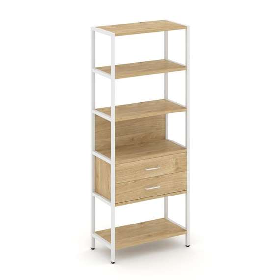 Shelf System Односекционный стеллаж пятиярусный с ящиками SN.STM-512 Тиквуд Светлый/Металл Белый 810