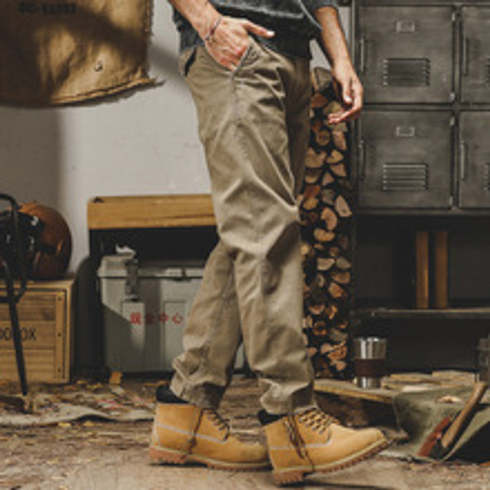 Штаны мужские хлопковые от бренда JIELEINUO ,эластичные прямые мужские повседневные