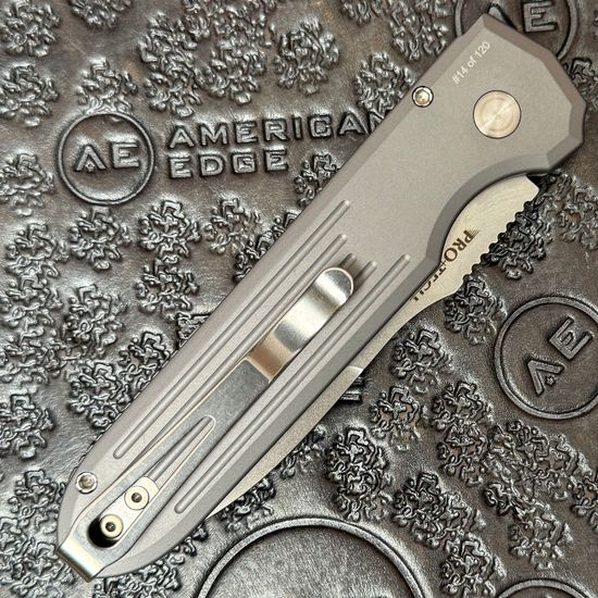 Нож автоматический Pro-Tech PDW Invictus Gray (Blade Show 2024) - сталь CPM-MagnaCut, рукоять алюминий, кнопка перламутр