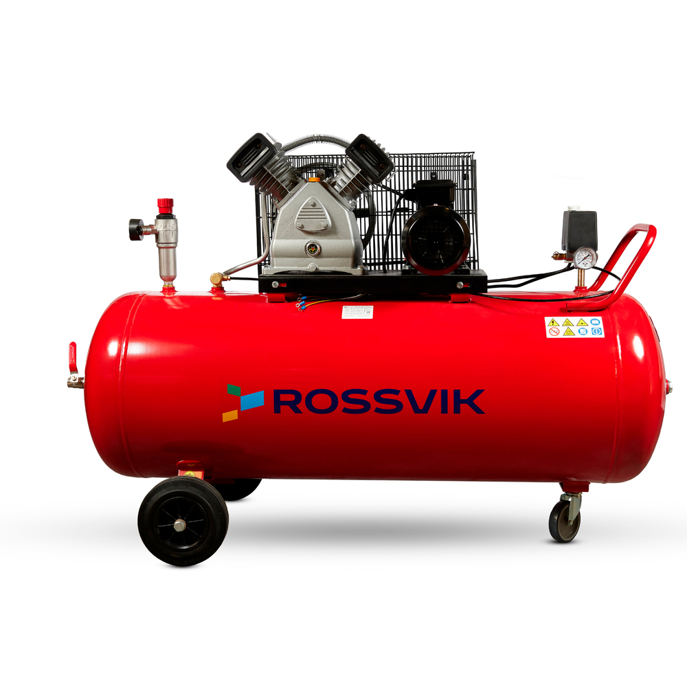 Компрессор ROSSVIK СБ4/С-200.LB30, 420 л/мин, 10 бар, ресивер 200 л, 380 В/2,2 кВт, красный