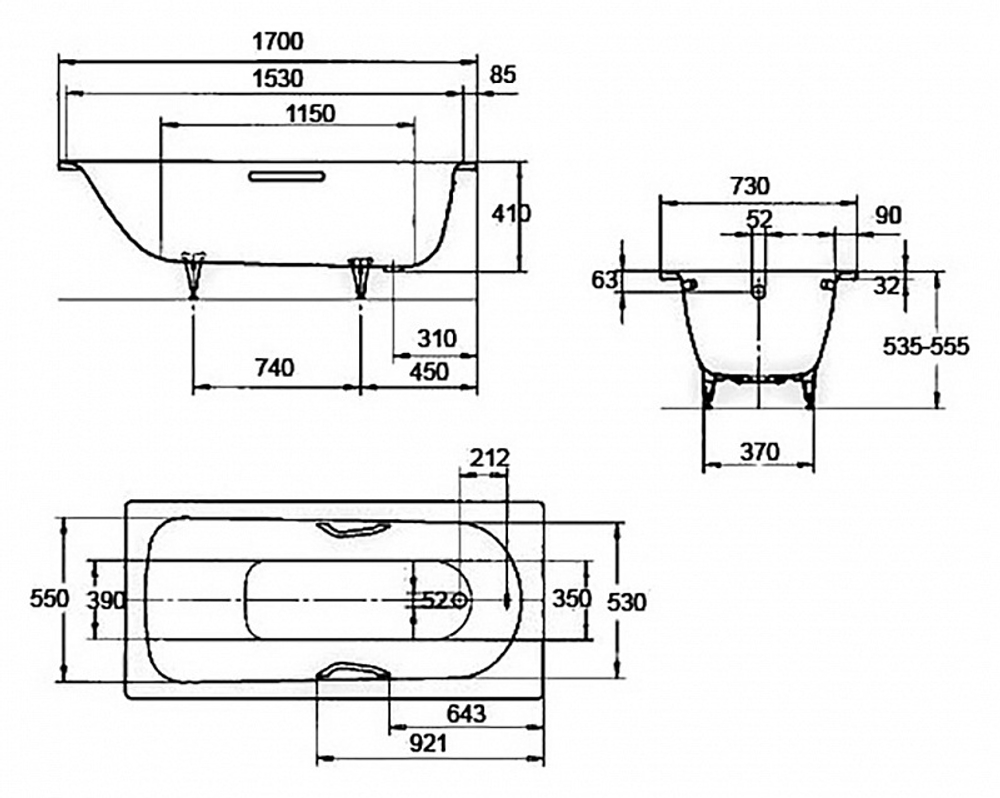Стальная ванна KALDEWEI Saniform Plus 170x73 standard mod. 371-1