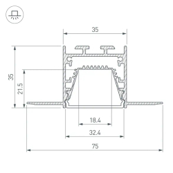 Профиль LINIA32-FANTOM-TRAY-3000 ANOD (Arlight, Алюминий) 062190