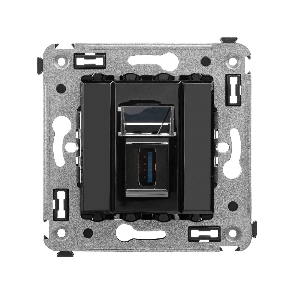 USB 3.0 розетка одинарная в стену, тип А-А, "Avanti", "Черный квадрат"