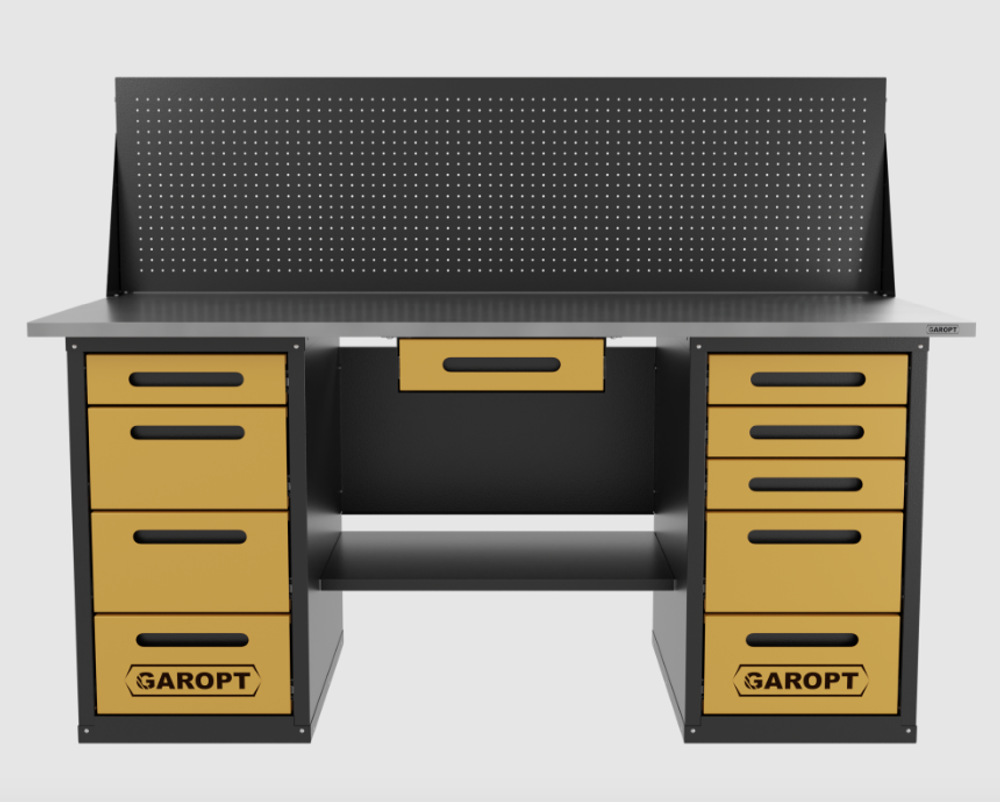 Верстак двухтумбовый 4 ящиков /5 ящиков с экраном и ящиком, 1800*700 желтый GAROPT, GT1800Y1Y4Y5PP.yell