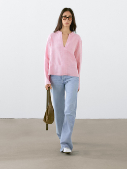 Massimo Dutti Рубашка с длинным рукавом из 100% льна, розовый