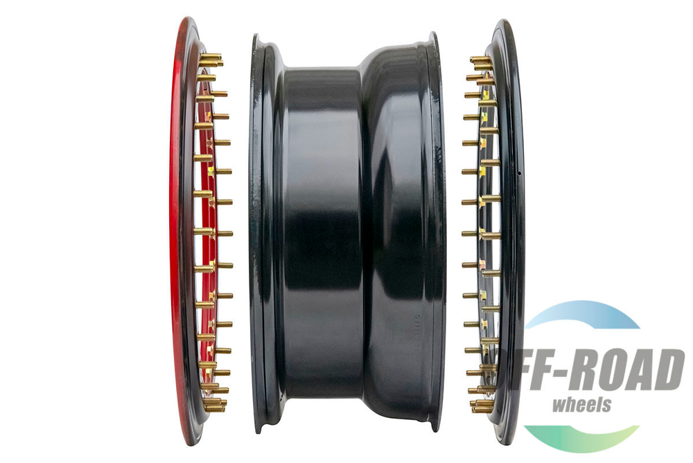 Диск усиленный стальной черный 6x139,7 8xR16 d110 ET-19 с двойным бедлоком (красный)