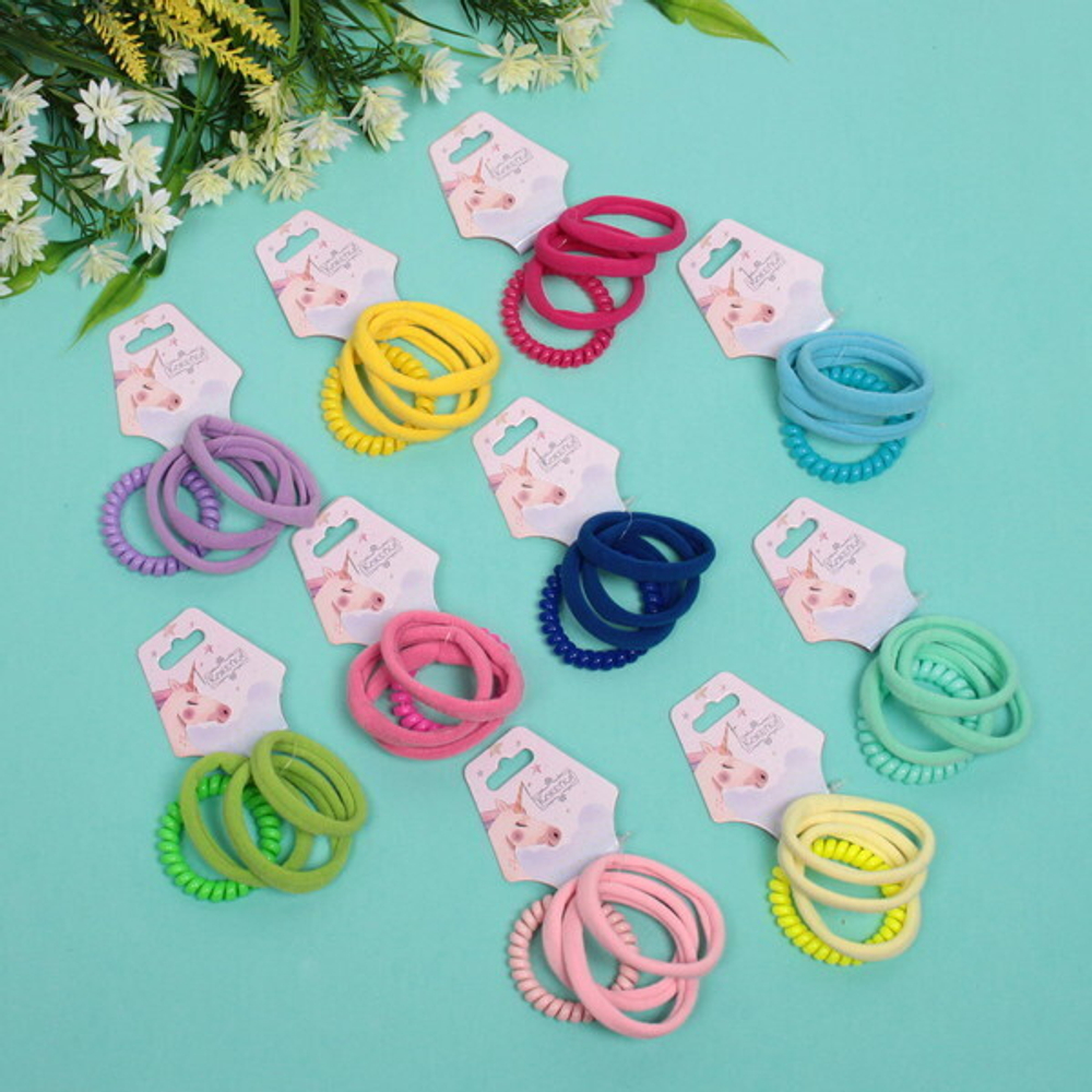 Резинки для волос 4шт «Your Paradise», яркий цвет, микс 6 цветов, d-6.5см (подвес Единорожек)