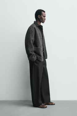 ZARA КАРДИГАН ИЗ РЕЛЬЕФНОЙ ТКАНИ С ШЕРСТЬЮ, АНТРАЦИТОВО-СЕРЫЙ