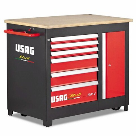 514 B6V Тележка-верстак инструментальная, 6 ящиков, боковой шкаф, красно-серая, USAG (Италия)