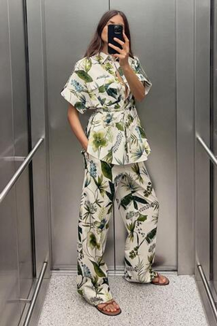 ZARA ПРЯМЫЕ БРЮКИ С ПРИНТОМ, РАЗНОЦВЕТНЫЙ