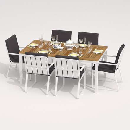 Обеденная группа Ideal Patio ТЕЛЛА  АЛЬБА  каркас белый, стол тик 180, ткань антрацит