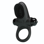 Черное эрекционное виброкольцо в клиторальной щеточкой Vibrant Penis Ring II (Цвет: черный)