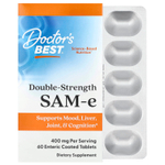 Doctor's Best, SAMe, двойная сила действия, 400 мг, 60 таблеток, покрытых кишечнорастворимой оболочкой
