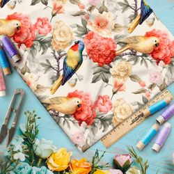 Ткань премиум Оксфорд 600D попугаи в крупных цветах