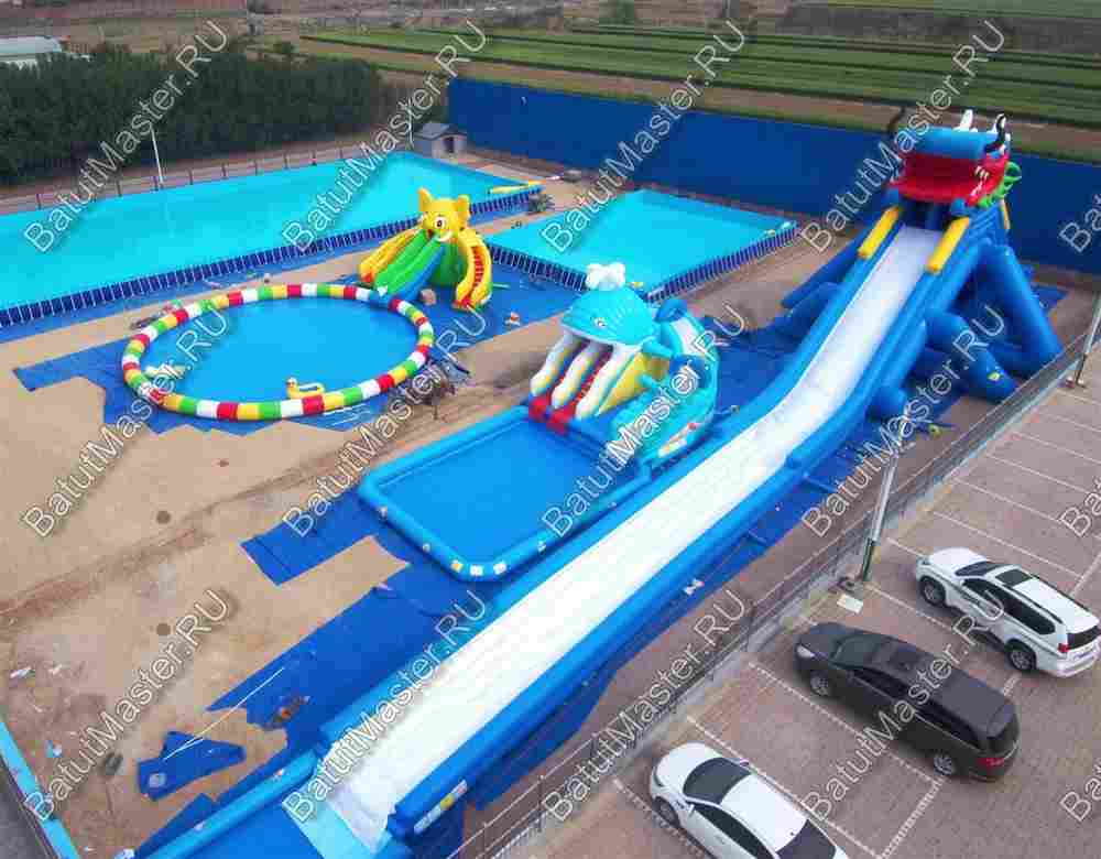 Надувная водная горка для аквапарка к бассейну «Кит» 7,5*7*7,2 м