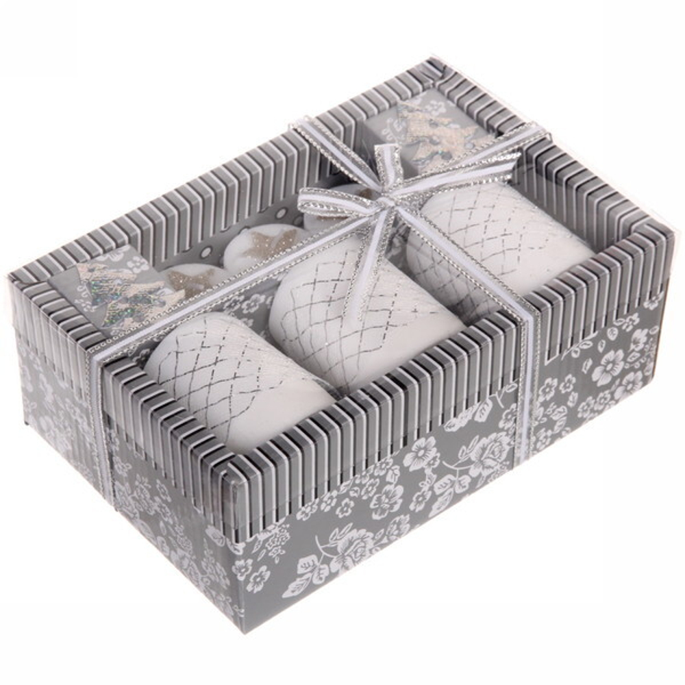 Набор свечей новогодних «Снежный иней» 20,5*14*7,5 см, серебро