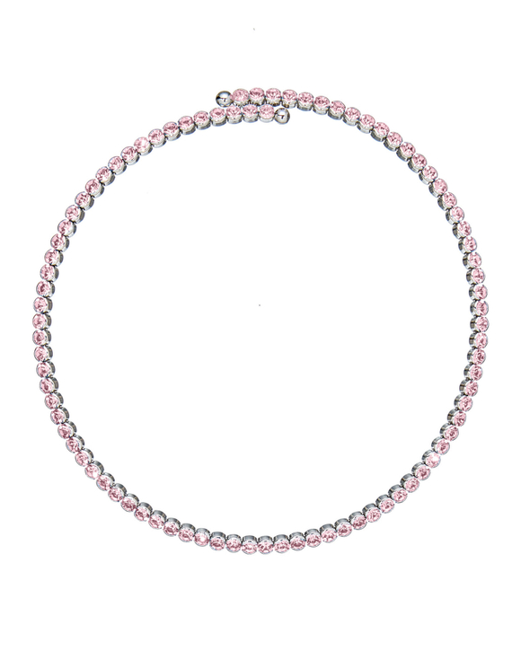 Колье-чокер, жесткая основа, серебро, круглые розовые камни