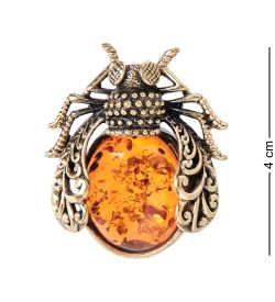 AM-2102 Брошь «Муха» (латунь, янтарь)