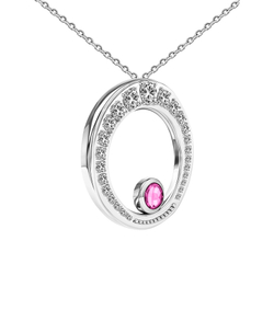 Подвес большой из серебра со вставками из выращенного рубина и бесцветных фианитов